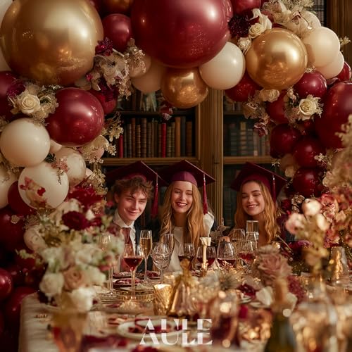 Image of AULE 155Pcs Burgundy Balloon Arch Kit Gold Sand White Balloons | Maroon Balloon Garland for Birthday Wedding Graduation Anniversary Bridal Shower Theme Party Decoration