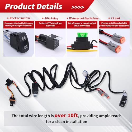 Image of Spot Light Wiring Harness Kit 16AWG for Polaris Ranger RZR General | Pulse Busbar Connector, DT Plug, 2 Lead ON-OFF Switch, Plug & Play