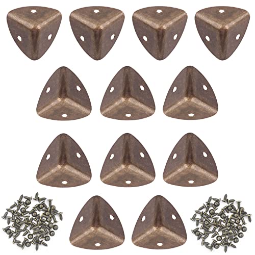 Image of Vintage Box Cabinet Corner Protection-Triangle Box Table Cabinet Corner with Screws Decorative Wood Box Edge Cover Safety Guard Furniture Corner Protector Bumpers (Bronze-30mm-12pcs)
