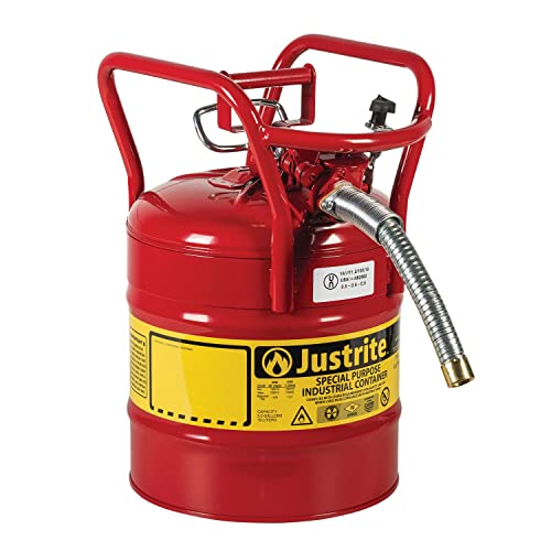 Justrite AccuFlow 7350130 Type II Galvanized Steel Transport and Dispensing Flammable Safety Can with 1" Flexible Spout, 5 Gallon Capacity, Red