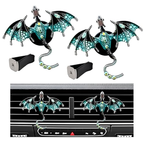 Image of 2PCS Bling Wyvern Car Air Freshener Vent Clips, Alloy Enamel Dragon Auto Outlet Clips with Fragrance Tablets, Refillable Cute Flying Dragon Crystal Vent Clip Aroma Diffuser (Blue)