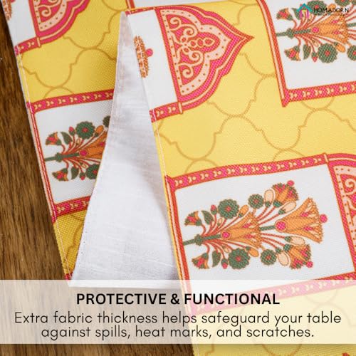 Image of HOMADORN Premium Digital Printed Table Runner - Double Layered Durable Fabric, Elegant Dining & Coffee Table Decoration, Fade-Resistant Prints, Easy Care (13X60 Inches ( 4 Seater), Festive Marigold)