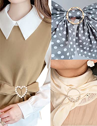 Image of 9Pcs Scarf Clips T-shirt Tie Ring Buckle Heart Circle Shaped CZ Pearl Bow Tie Rhinestone Twist Knotted Clothes Corner Button Waist Cincher Clasp for Women Men