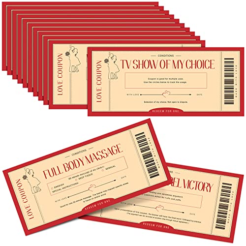 Zonon 20 Pieces Love Coupon Cards Bulk for Her, Couples Coupon Book for Him Husband, Wife, Boyfriend, Girlfriend Romantic Gift for Valentines, Wedding, Anniversary, Birthday(Red and Light Brown)