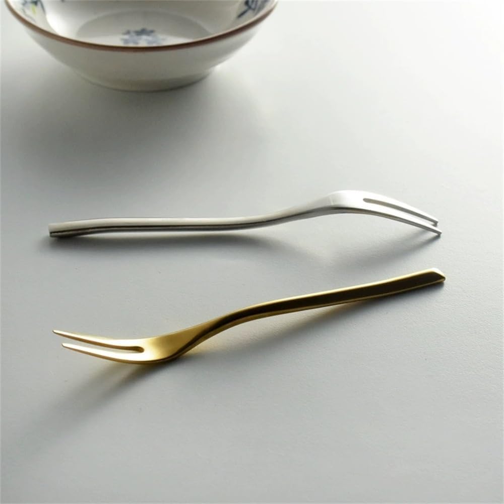 Stainless Fruit Forks Household Dessert Cake Fruit Fork for Dessert Cake Cocktail(Gold)