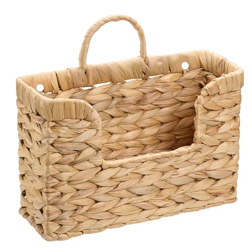 Water Hyacinth Hanging Basket with Handle, Wall Baskets Storage, Wall Mounted Organizer, Magazine holder magazine basket,Farmhouse Baskets for Flowers/Magazine/Fruit Storage