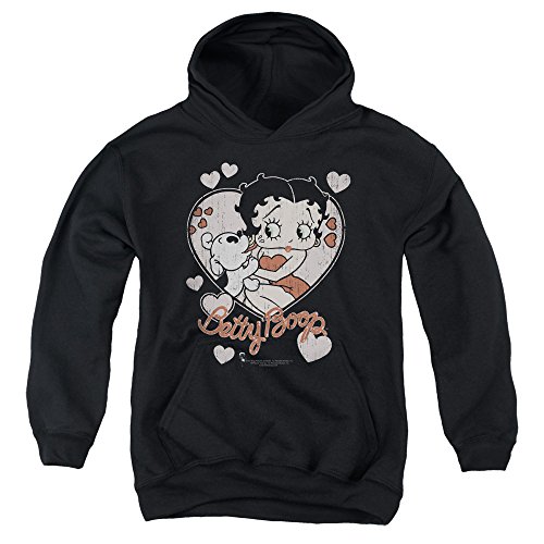 Betty Boop - Youth Classic Kiss Pullover Hoodie, Medium, Black