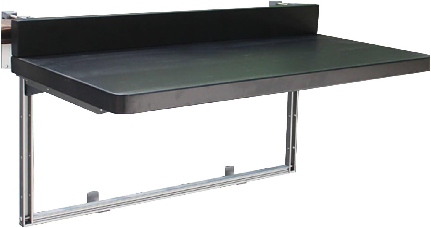 Balcony Bar Table for Railings Outdoor Hanging Folding Patio Aluminium Metal Side Table Weather Resistant 90lb Weight Capacity 5 Height Adjustable Easy Assembly(Black,32x15.3in)