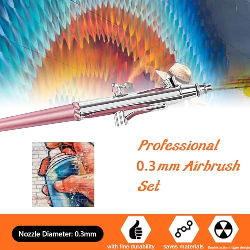 Airbrush Kit Portable Airbrush Accessories Air Brush Kit with Air Compressor 0.3 mm Needles Air Brush Gun Set for Painting,Model,Cake Decorating,Makeup,Nail Art (Pink -0.3 Nozzle) - Image 4
