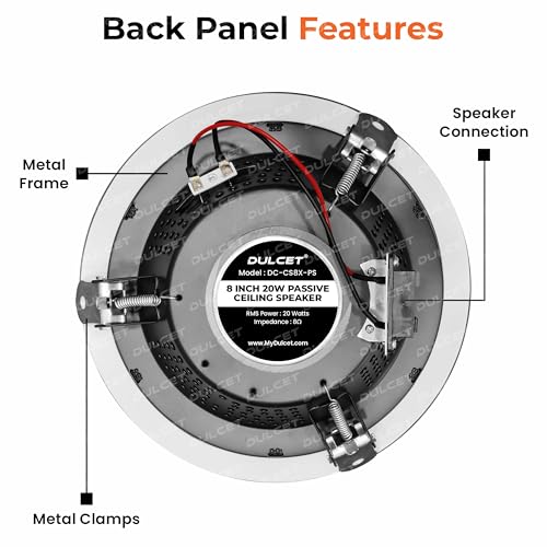 Image of DULCET DC-CS8X-PS Black 8 inch 20W Full Range 8 Ohms Passive Ceiling Speaker that Connects to Active Bluetooth Ceiling Speaker (Active Bluetooth Speaker to be Purchased Separately)