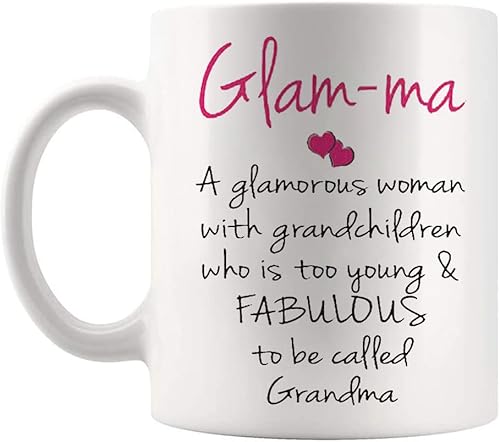 Fonhark - Taza para abuela, Glam-Ma Glamorosa y fabulosa, taza de café de 11 onzas, color blanco