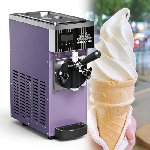 Máquina Comercial De Helado Soft, Máquina Comercial De Helado De Encimera, 4 5L/H, Tolva 2,5L, Control LCD, Limpieza Automática, Acero Inoxidable, Para Cafés, Restaurantes Y Fiestas Domésticas(Purple)