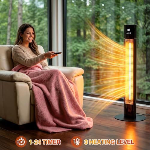 Image of Portable Outdoot Electric Heater, Infrared Patio Heater for Outdoor /Indoor Use, garage heater electric, 1500W, BLACK
