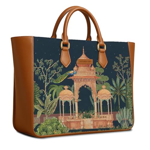 Image of The Purple Tree Handcrafted Women's Tote Bag with Vegan Leather Handles & Indian Prints, Shoulder Tote Bag and Handbag for Office and College (Pack of 1)