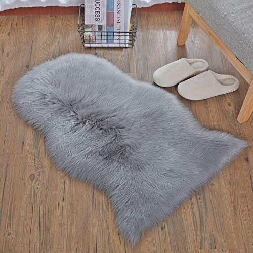HEQUN 2019 Non-Slip Piel de Imitación, Falso Piel de Carnero Vellón Alfombra | Felpudo para (Gris, 60×90CM)