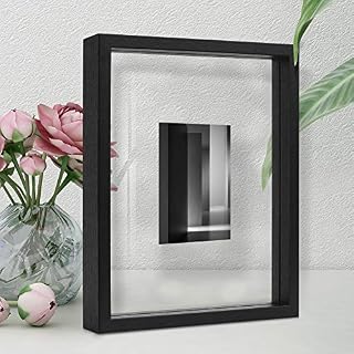 Afuly Floating Photo Frame Black Picture Frame Glass 6x4 7x5 8x6 up to 8x10, Double-Sided for Wall and Tabletop Display Family Gifts