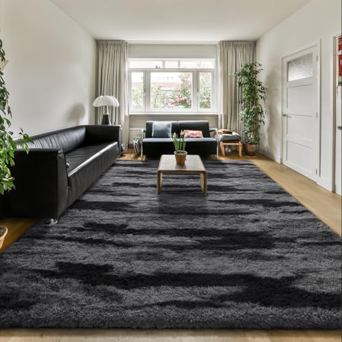 HOMORE 5x8 Area Rug for Living Room, Black and Grey Fluffy Shaggy Rugs for Living Room, Gradient Abstract Rugs for Kids Boys Girls Room, Plush Rug for Dorm Home Floor Decor