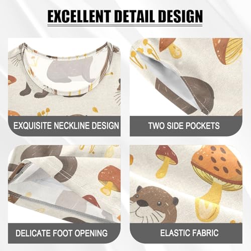 ALAZA Otter Mushroom Cartoon Pajamas Short Sleeve 2 Piece Sleepwear Top and Bottom Pajama Set Unisex4