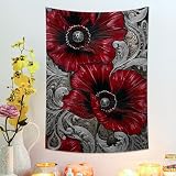 Red Floral Tapestry, Elegant Poppy Wall Art, Vintage Decorative Hanging for Spring, Bedroom, Living Room, Bohemian Style 30x40 Inch