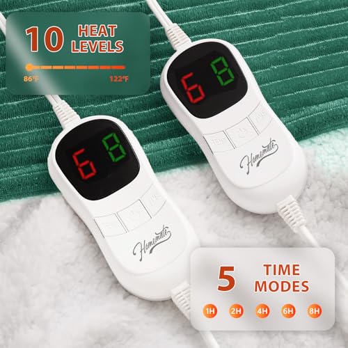 Image of Homemate Electric Heated Blanket King Size - 100 inchx90 inch Heating Blanket King Size Dual Control 1 /2 /4 /6 /8 Hours Auto-Off 10 Heat Level Over-Heat Protection Soft Flannel Sherpa ETL Certification