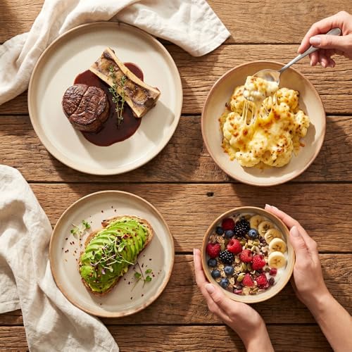 Image of Ceramic Dinnerware (16 pcs) Serve 4 people, Plates and Bowls Sets,Handmade Reactive Glaze Dishes Set, Chip Resistant and Scratch Resistant, for Oven & Dishwasher & Microwave Safe