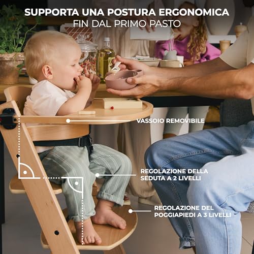 Kinderkraft Enock Seggiolone Pappa + Sdraietta Calmee, In Legno, Evolutivo, Multifunzionale, Sedia Ergonomica, Altezza Regolabile, Facile Da Pulire, Dai 6 Mesi Ai 10 Anni - 5