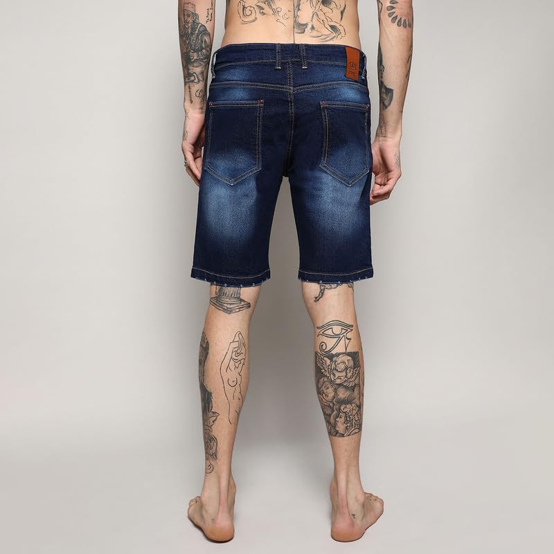 Image of CAHOOT Men's Denim Shorts for Casual Wear | Dark-Wash | Regular Fit | Button Closure | Cotton Denim Shorts Crafted with Comfort Fit for Everyday Wear