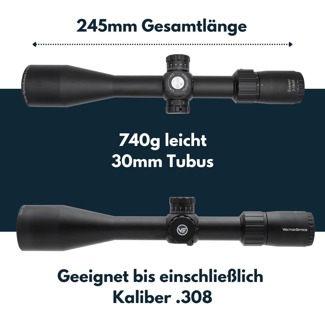 VECTOR OPTICS Everest luneta celownicza 3-18 x 50 z szyną 21 mm Picatinny i szkłami Schott-Germany – wygląd celowy na polowania, airsoft, wiatrówki, kusze i strzelców sportowych