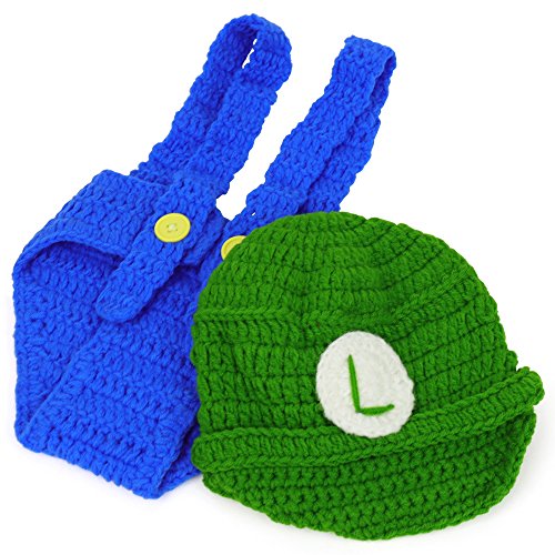 Armycrew Mario and Luigi Infant 2 Piece Outfit Crochet Hat and Pants - LUIGI GREEN