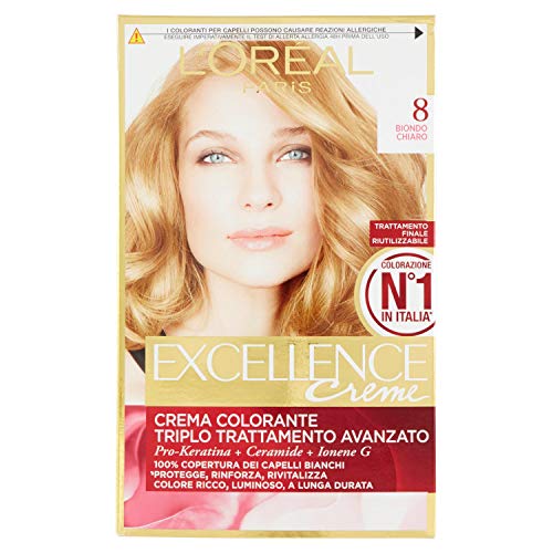 Loréal Paris Excellence Crema Colorante Triplo Trattamento Avanzato 8 Biondo Chiaro 1 Pacco
