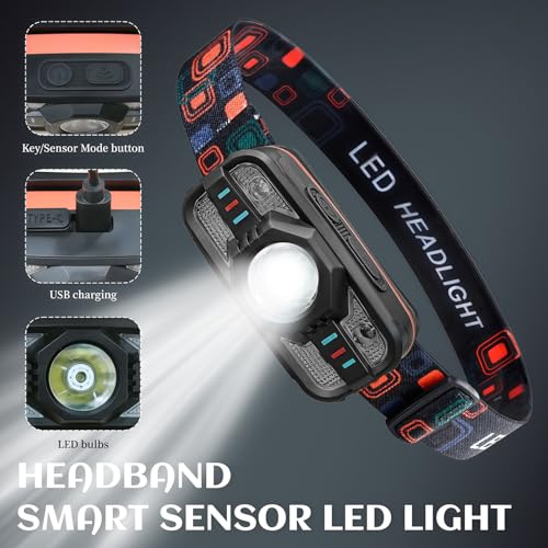 Faros delanteros recargables USB-C de 2000 lúmenes sensor de movimiento contra lluvia 2