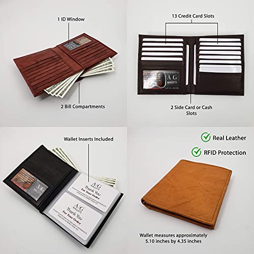 AG Wallets Men's RFID Cow Leather European Bifold Wallet Hipster ID Window Tan2