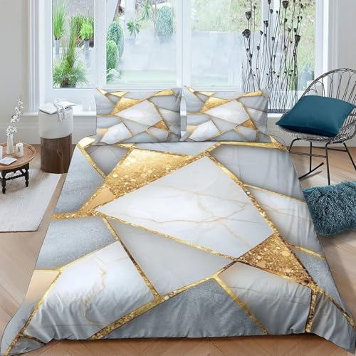 Housse de couette mosaïque dorée 3D idéale pour chambre moderne chaleureuse