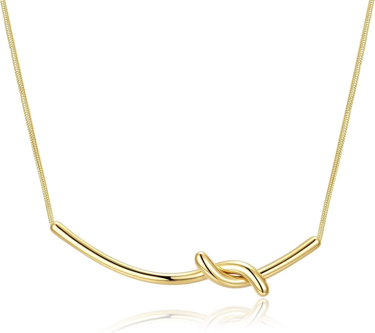 18K Gold Plated Bead Pearl Necklace with Small Golden Bow for Women, A Soft Outline