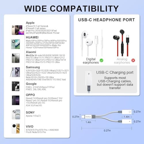 Image of Verilux 2 in 1 Type C to Type C Audio & Charging Connector, PD 60W USB C to C Cable Fast Charging with Simultaneous Wired Headphone Connection for iPhone 17 /16 /15, Galaxy S25 /S24, White