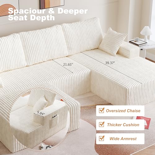 Image of Modular Sectional Sofa Couches L-Shape Couch 3 Seat Modular Sofa Memory Foam Sectional Couches for Living Room (White, 108 inch+Right Chaise + Ottoman)