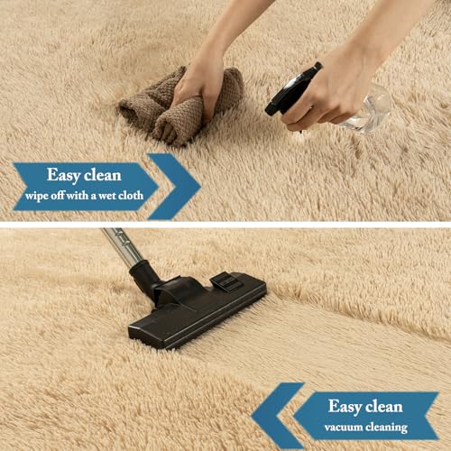 KING DARE 9x12 Area Rug for Living Room Plush Carpet, Soft Fluffy Shaggy Fuzzy Furry Large Beige Rug, Anti-Slip Washable Modern Floor Rug for Bedroom Home Aesthetic Decor