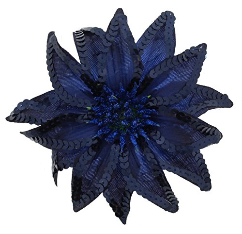 Women's Big 6" Sequin, Glitter Flower Pin, Clip, Hair Tie (Navy Blue)