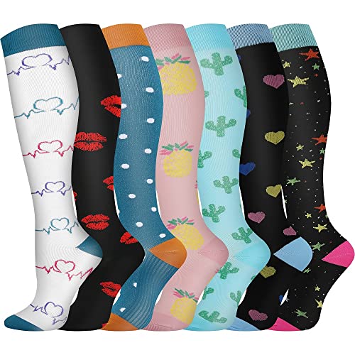 Pnosnesy Chaussettes de Compression, (2/4/6/7 paires) pour Hommes et Femmes 15-20 mmHg, idéales pour L'athlétisme, la Course, les voyages en avion, le Soutien