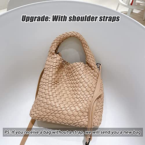 Image of Woven Leather Bags for Women Knoted Women Handbag Designer Shoulder Bucket Purse Handmade Fashion Tote Hobo Bag Small