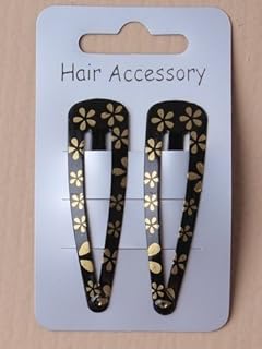 Set di 2 mollette per capelli nere con disegni di margherite color argento e oro - 6