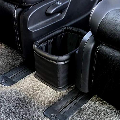 Image of Leather Car Trash Can, Luxury Car Organizer, Leakproof Garbage Can for Car and Trucks, Black
