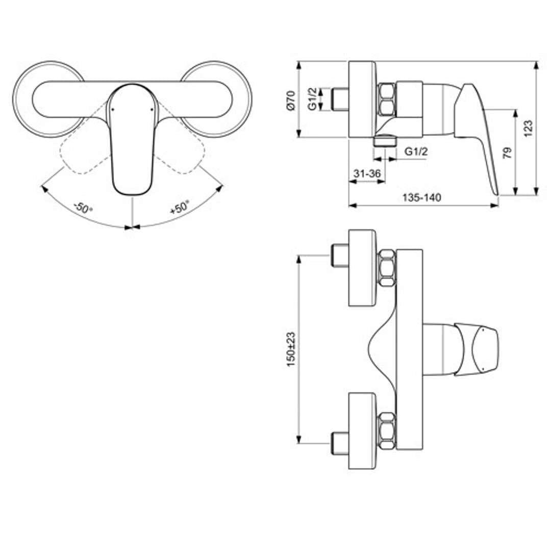 Ideal Standard - B1720AA Ceraflex Miscelatore monocomando esterno per doccia. Cromato