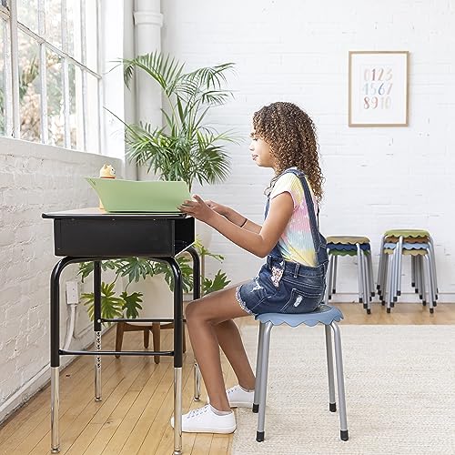 Image of ECR4Kids Daisy Stackable Stool with Glides Seating Set, Flexible Seating, Earthtone, 8-Piece