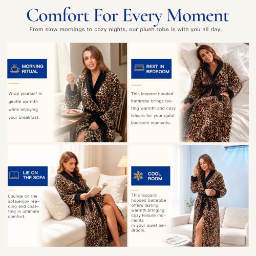 Image of RONGTAI Womens Bathrobe Ladies Fleece Plush Warm Long Robes Fleece Nightgown Sleepwear
