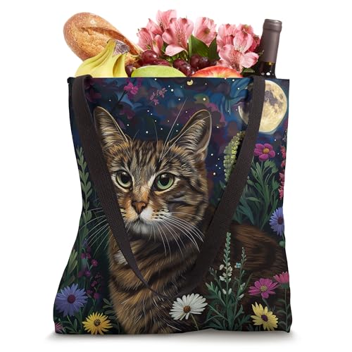Brown Tabby Cat Floral Tote Bag miniatura 4