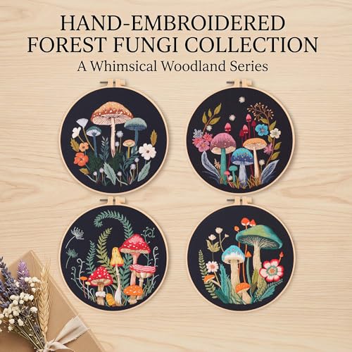 Image of Harimau Adult Beginner Embroidery Starter Kit, Complete Set with 4 Patterns, 2 Hoops, Needles, Scissors, Instruction Guide & Stitching Video Tutorials