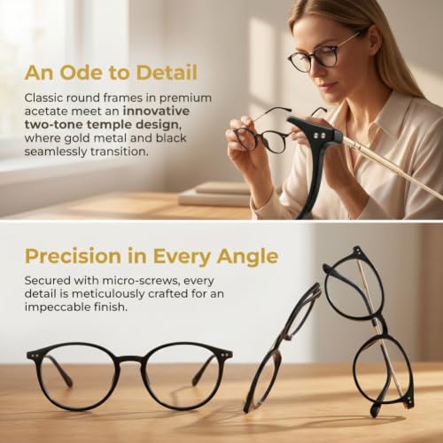 Image of Shiratori Retro Round Blue Light Blocking Glasses for Women Men, Lightweight Metal Temple Eyeglasses