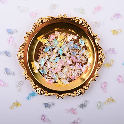 Meilinds 100Pcs Fish Nail Art Decoration, Mixed 7 Colors Crystal Gold Fish 3D Resin Nail Charms Acrylic Mermaid Nail Rhinestones Stickers Accessories For Nail Art Design Supplies Diy Jewels Craft #TOP2