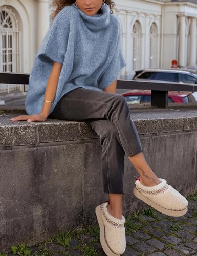 Image of Ynhonra Womens Turtleneck Sweater Oversized Chunky Batwing Sleeve Short Tops | Dolman Pullover